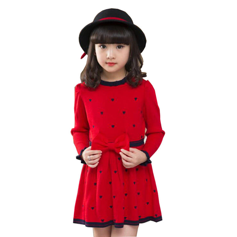 Princess Charm Girls Long Sleeved Round Neck Sweater Dress with Bow Stitching Korean Inspired and Perfect for Any Occasion