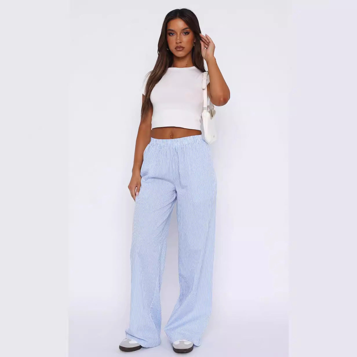 Summer Breeze Striped Elegance Women's Fashion Casual Wide Leg Pants for Effortless Style