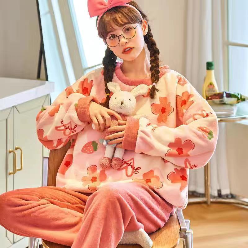 Warm and Cozy Winter Sleepwear for Women Cartoon Print Pajama Set for a Playful Night Rest