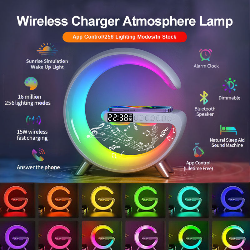 Intelligent LED Table Lamp with Wireless Charger, Speaker, and Alarm Clock – A Modern Essential in Sleek Black (2023 Edition)