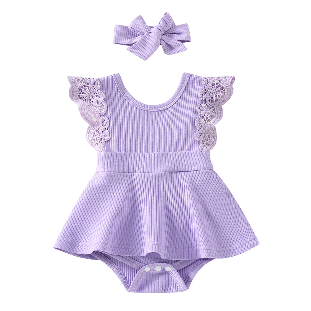 Floral Bloom Sleeveless Small Floral Baby Girl Triangle Romper with Headgear