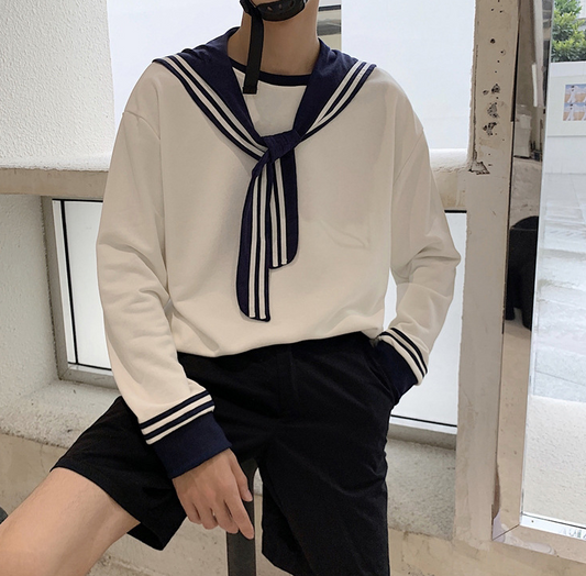 Retro Navy Trendy Sweater Men's Hooded Korean Shirt