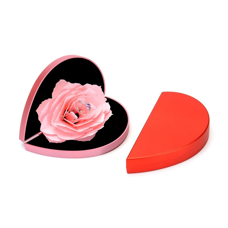 Cherished Moments 3D Love Box Heart Shaped Rose Flower Rotating Ring Box