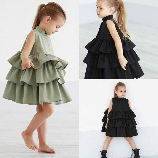 Chic Simplicity Fashionable Sleeveless Solid Color Dress for Small and Medium Girls