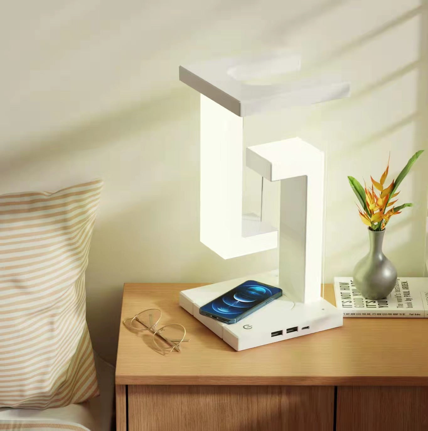 Smartphone Wireless Charging Suspension Table Lamp for Home