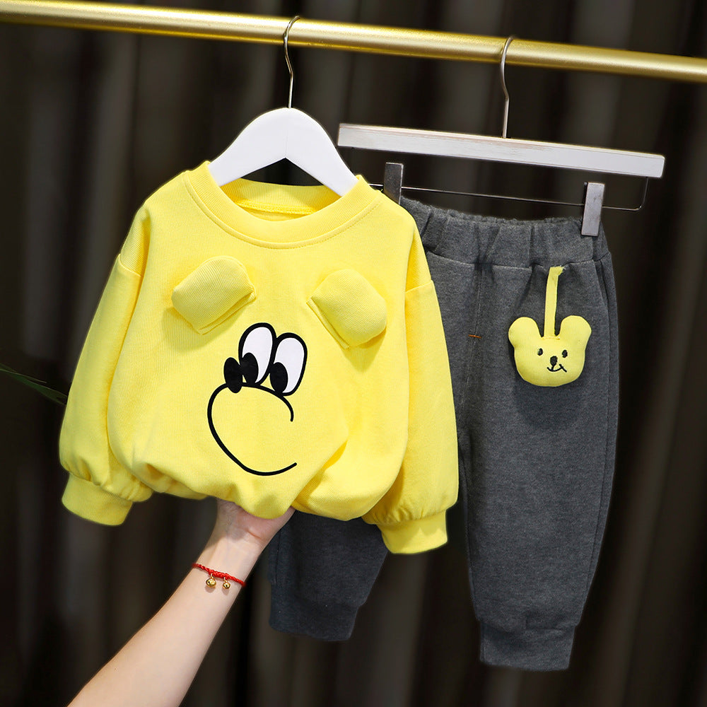 Playful Fashion Fusion Children Cartoon Long Sleeve Pants Suit for Stylish and Comfortable Leisure Activities