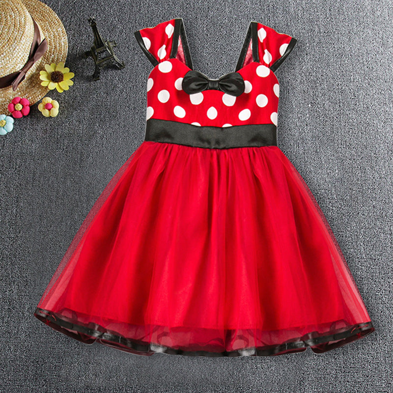 Polka Dot Charm Sleeveless Vest with Bow Princess Dress for Your Little Fashionista