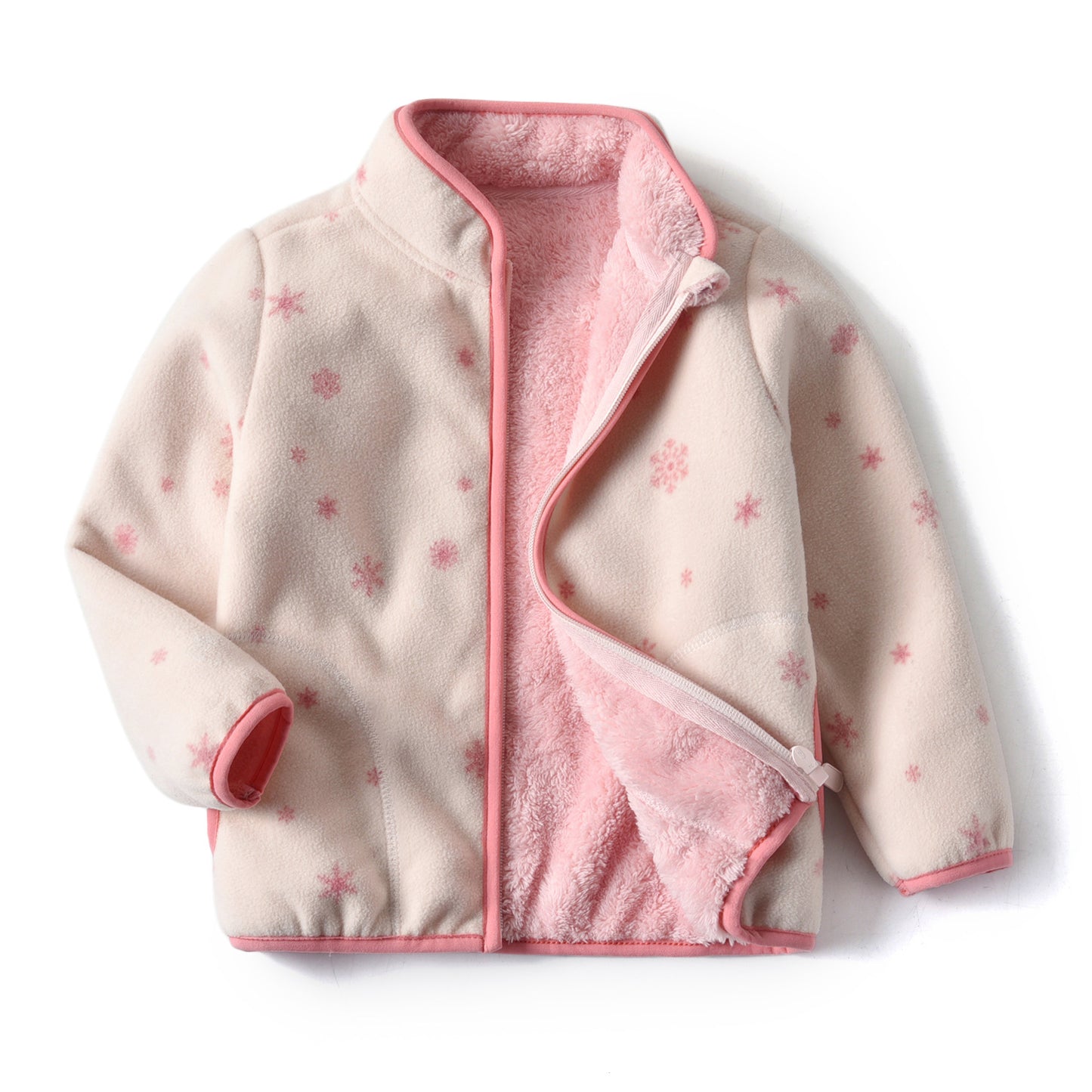 Cozy in Pink Baby Polar Fleece Jacket with Stand Collar and Plus Fleece Lining for Children