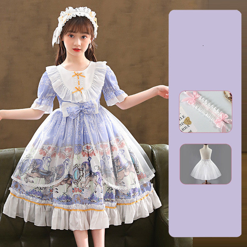 Enchanting Elegance Short Sleeve Children Dress and Lolita Skirt Full Set