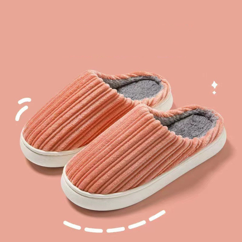 Step into Cozy Luxury with Striped Design Slippers: Thick-Soled, Plush Cotton, Anti-Slip - Perfect for Women's Winter Indoor Comfort