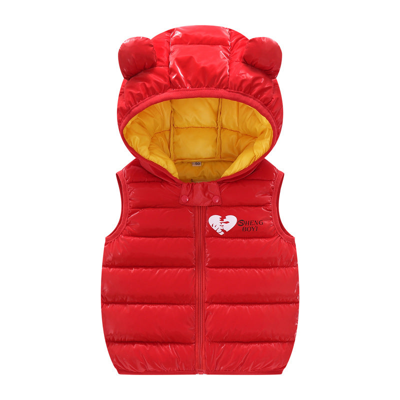 Cozy Chic Children's Hooded Down Vest for Autumn Outerwear