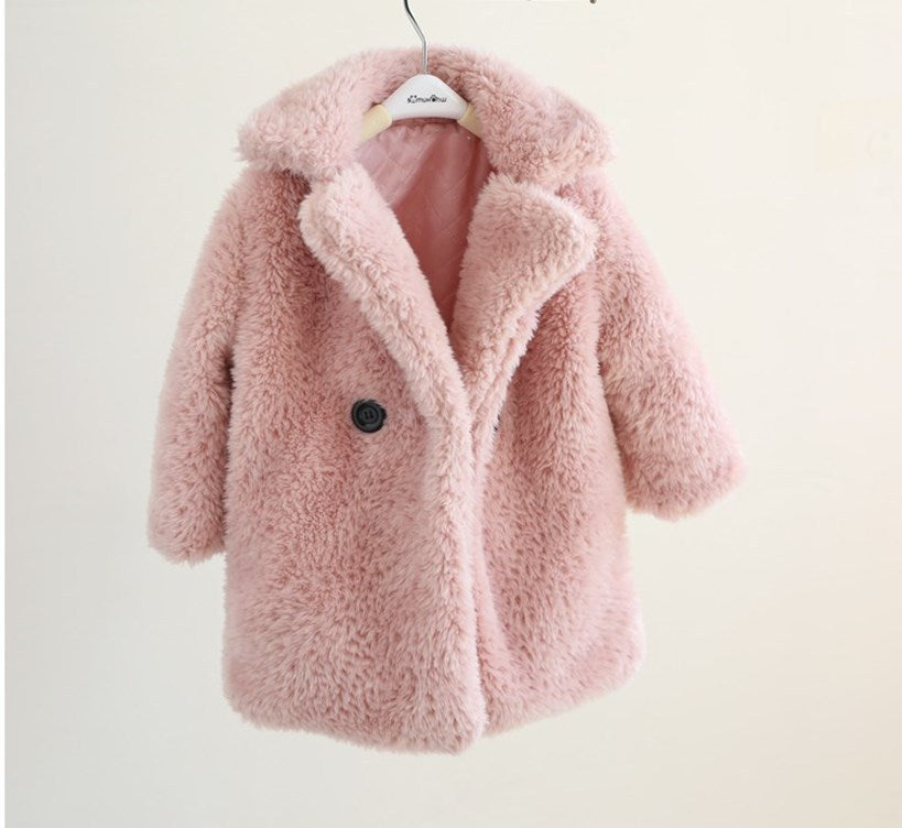 Luxurious Comfort Fur Lapel Cashmere Coat for Stylish Children Wear