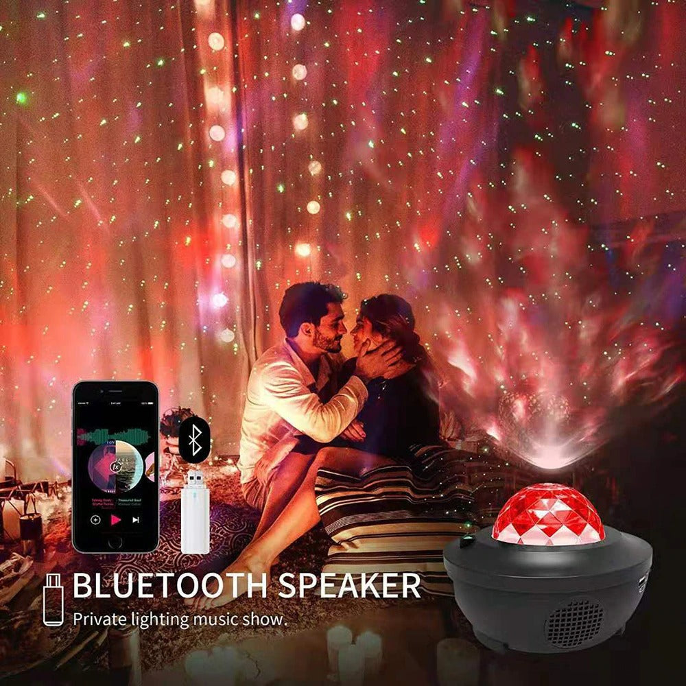 Starry Serenade: USB LED Night Light with Music and Water Wave Projection – Bluetooth Magic for Sound-Activated Decor