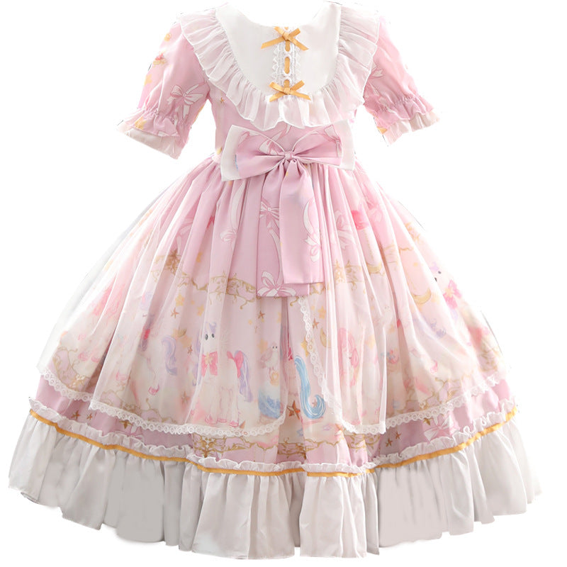 Enchanting Elegance Short Sleeve Children Dress and Lolita Skirt Full Set