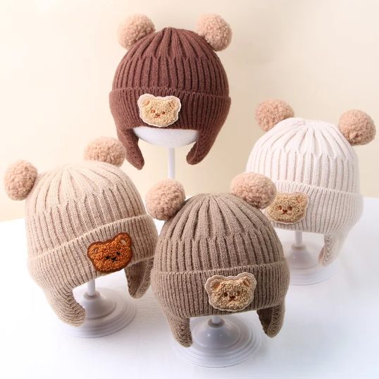 Cute Bear Ear Protection Hat: Baby Winter Woolen Hat for Thickened Warmth and Style