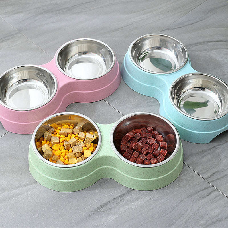 Double Pet Bowls - Stainless Steel Feeder for Cats and Dogs