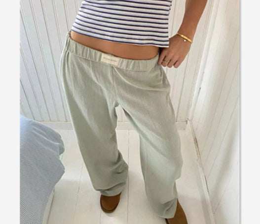 Summer Breeze Striped Elegance Women's Fashion Casual Wide Leg Pants for Effortless Style