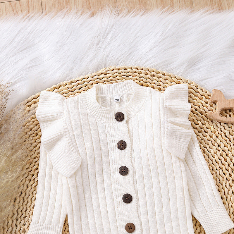 Cozy and Cute Tricolor Warm Sweater Baby Lace Long Sleeve Jumpsuit