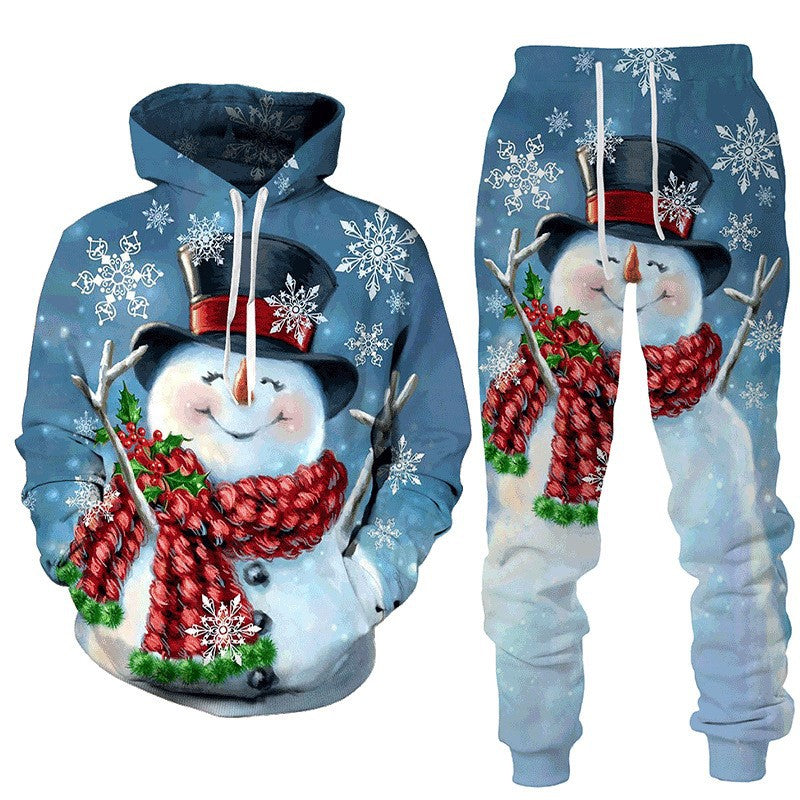 Christmas Snowman Hooded Pullover Set Festive 3D Design for Holiday Cheer