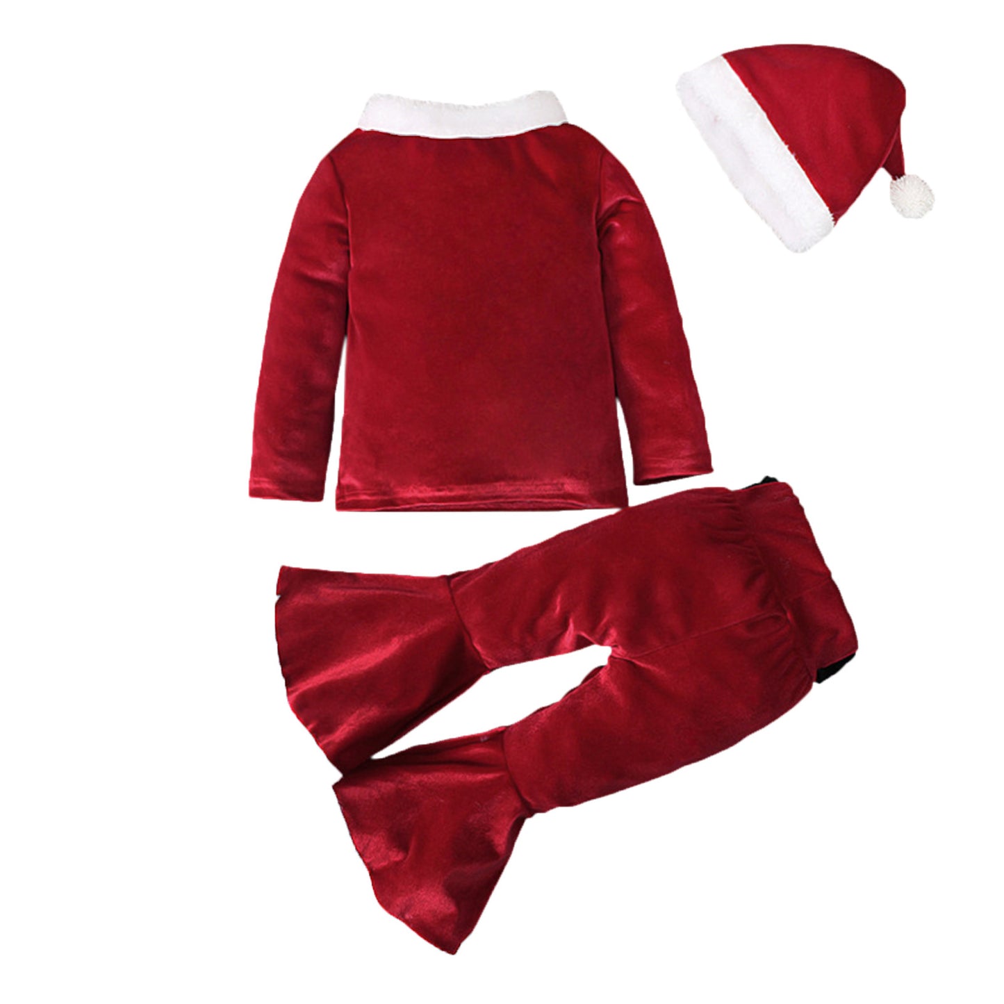 Christmas Cozy Kids Set Long Sleeved Shirt Bell Bottoms and Hat Ensemble for Festive Comfort