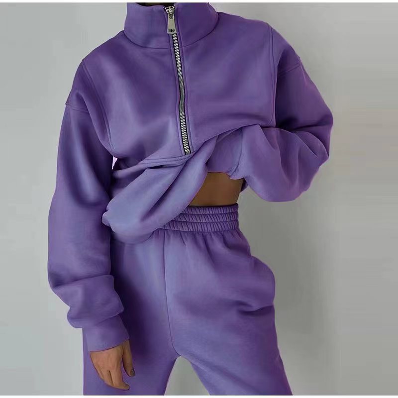 Sportswear Long Sleeve Sweatshirt And Trousers For Spring Fall Women's Clothing Stand Collar Suit Zip Up Crop