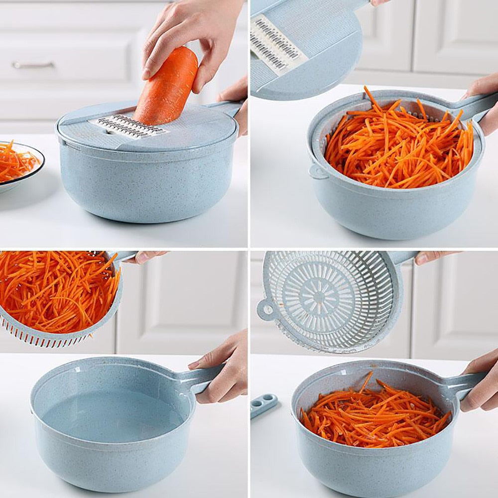 Mandoline Slicer and Vegetable Cutter with Strainer 8-in-1