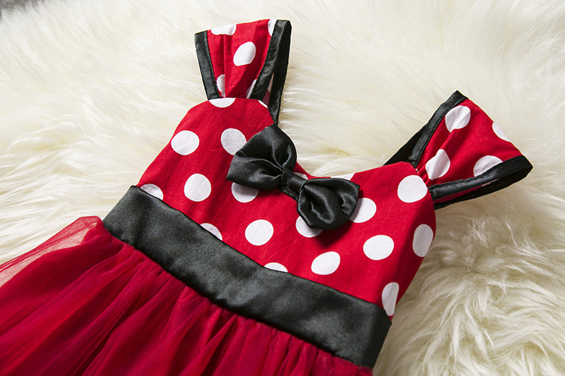 Polka Dot Charm Sleeveless Vest with Bow Princess Dress for Your Little Fashionista