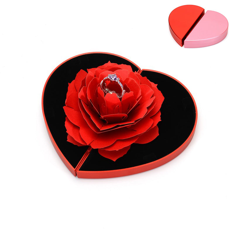 Cherished Moments 3D Love Box Heart Shaped Rose Flower Rotating Ring Box