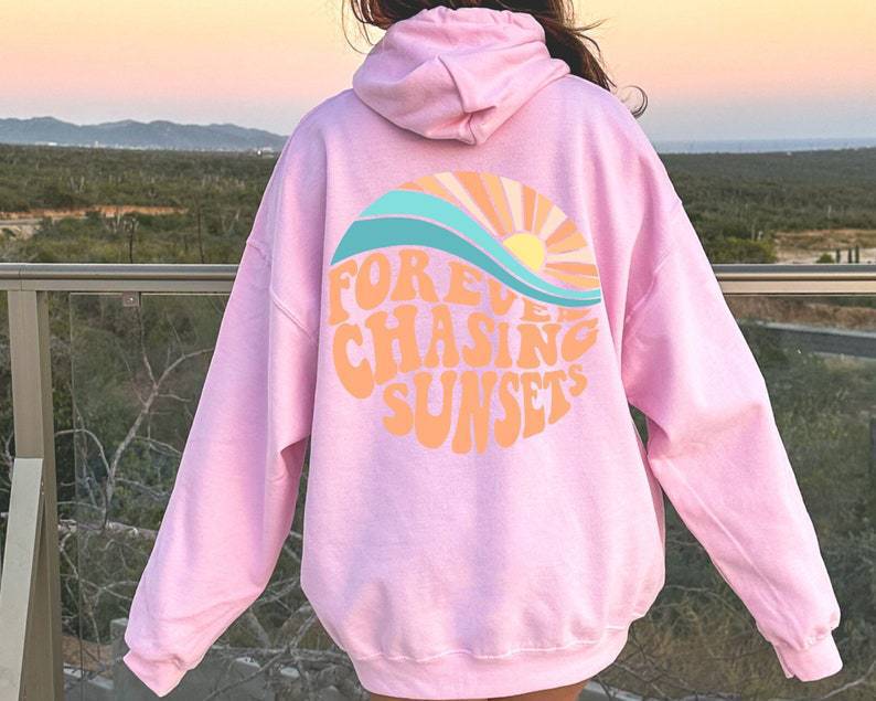 Fleece-lined Sunset Print Hoodie for Women - Workout Comfort