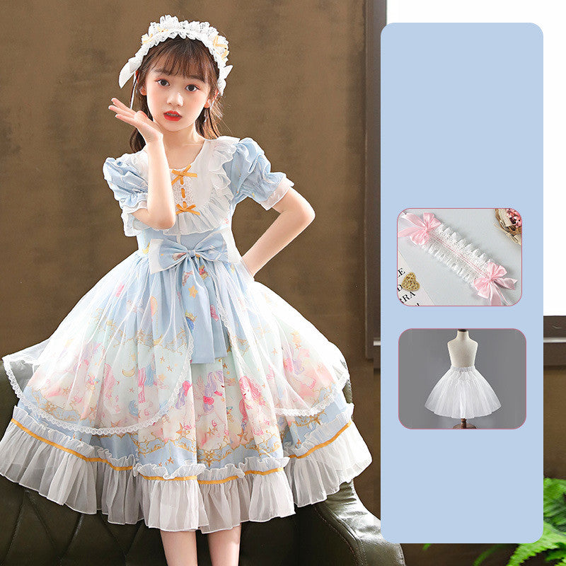 Enchanting Elegance Short Sleeve Children Dress and Lolita Skirt Full Set