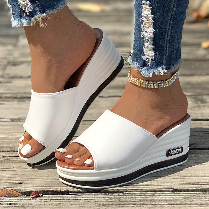 Ocean Breeze Chic Fish Mouth Wedges Sandals with Hollow Design High Heels Slides for Stylish Casual Beachwear