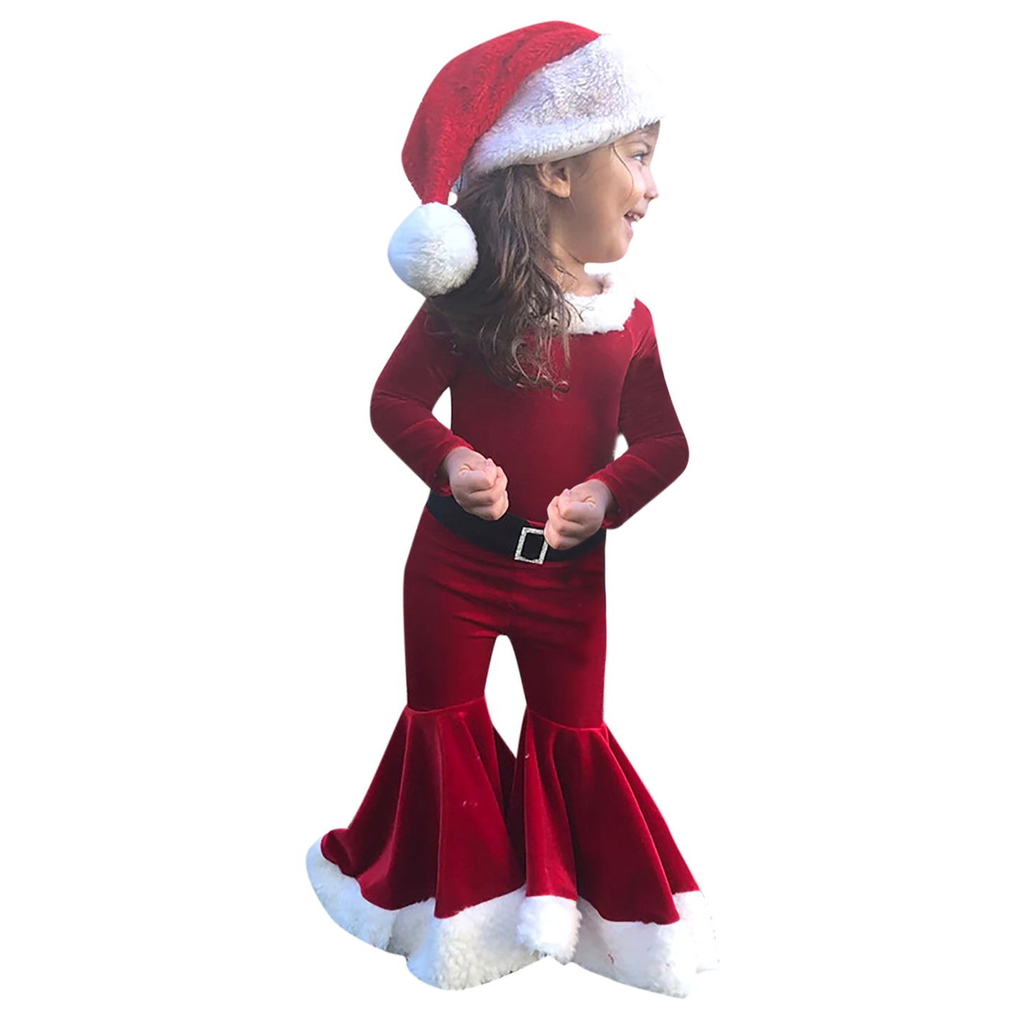 Christmas Cozy Kids Set Long Sleeved Shirt Bell Bottoms and Hat Ensemble for Festive Comfort