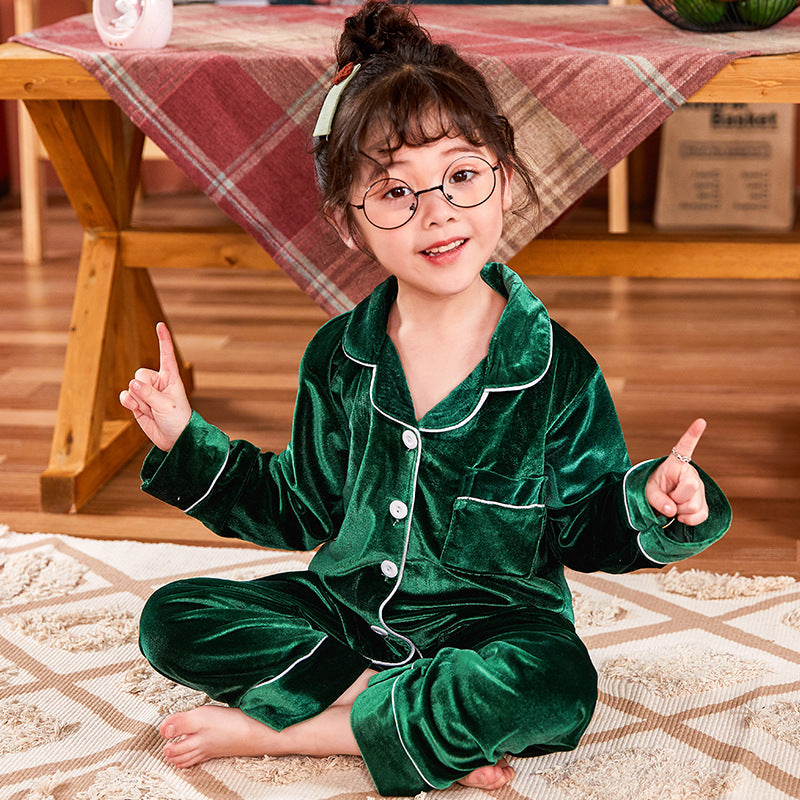 Cozy Elegance Children Gold Velvet Solid Color Pajamas Set Ensuring Comfort and Style for Bedtime