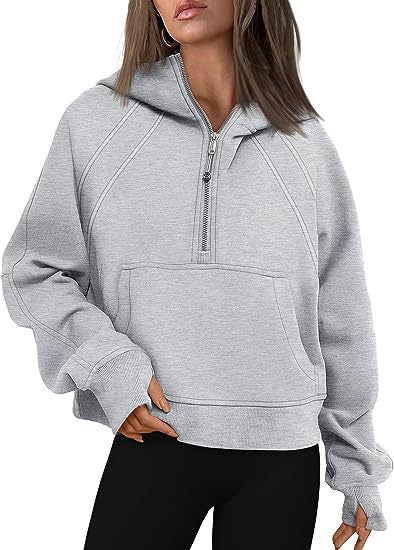 Women's Zipper Hoodies with Pocket: Loose Sporty Pullover Sweaters for Fall and Winte