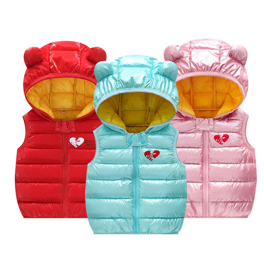 Cozy Chic Children's Hooded Down Vest for Autumn Outerwear