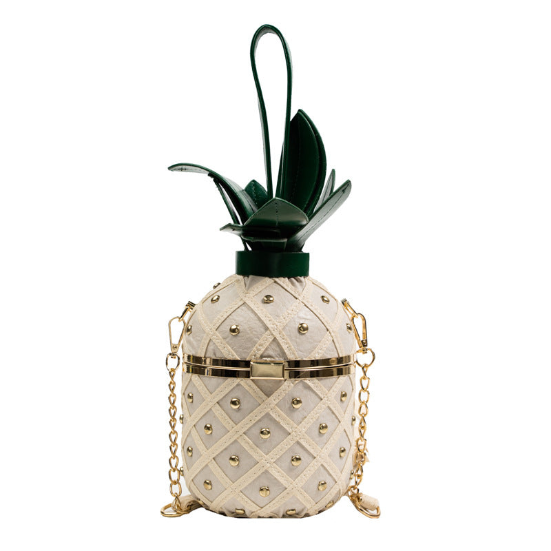 Pineapple Glamour Women Casual Handbag with Rivet and Diamond Embellishments