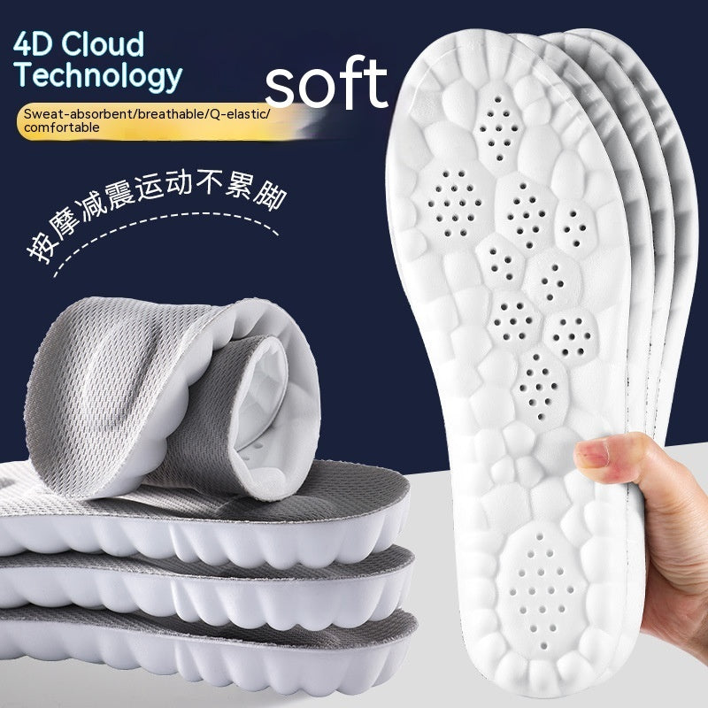 Elevate Your Comfort 4D Cloud Technology PU Massage Instep Insoles with High Elastic Shock Absorption