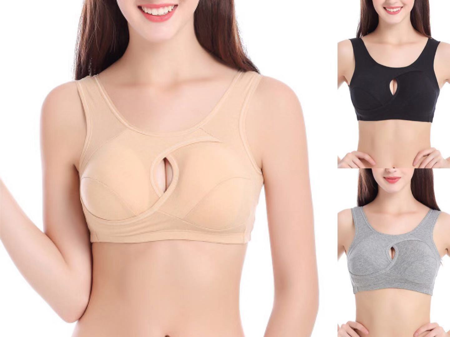 Supportive Comfort Cotton Anti Expansion Anti Sag Sports Bra with Gathering Adjustment for Active Wear