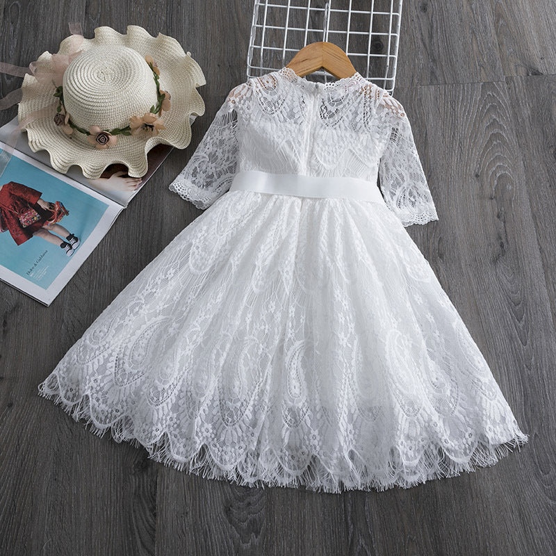 Lace Delights Girls Lace Dress for Spring and Autumn Elegance