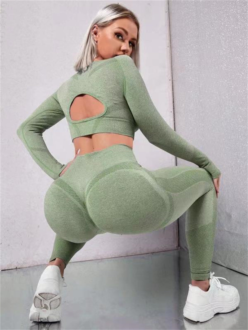 Ultimate Performance Ensemble 2pcs Long Sleeve Hollow Design Tops and Butt Lifting High Waist Seamless Fitness Leggings  Ideal Sports Gym Sportswear Outfits