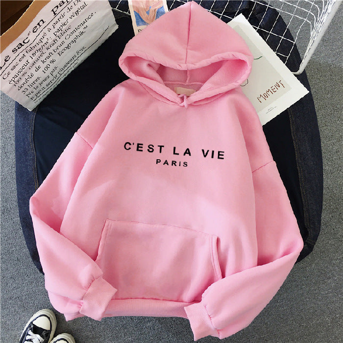 Student Hoodie with Letter Print: Loose Hooded Sweater for Sports