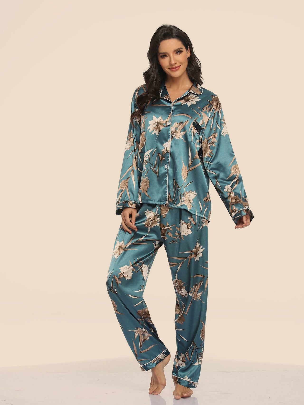 Women's Print Pajama Set Long Sleeve Tops And Pants Loungewear Sleepwear