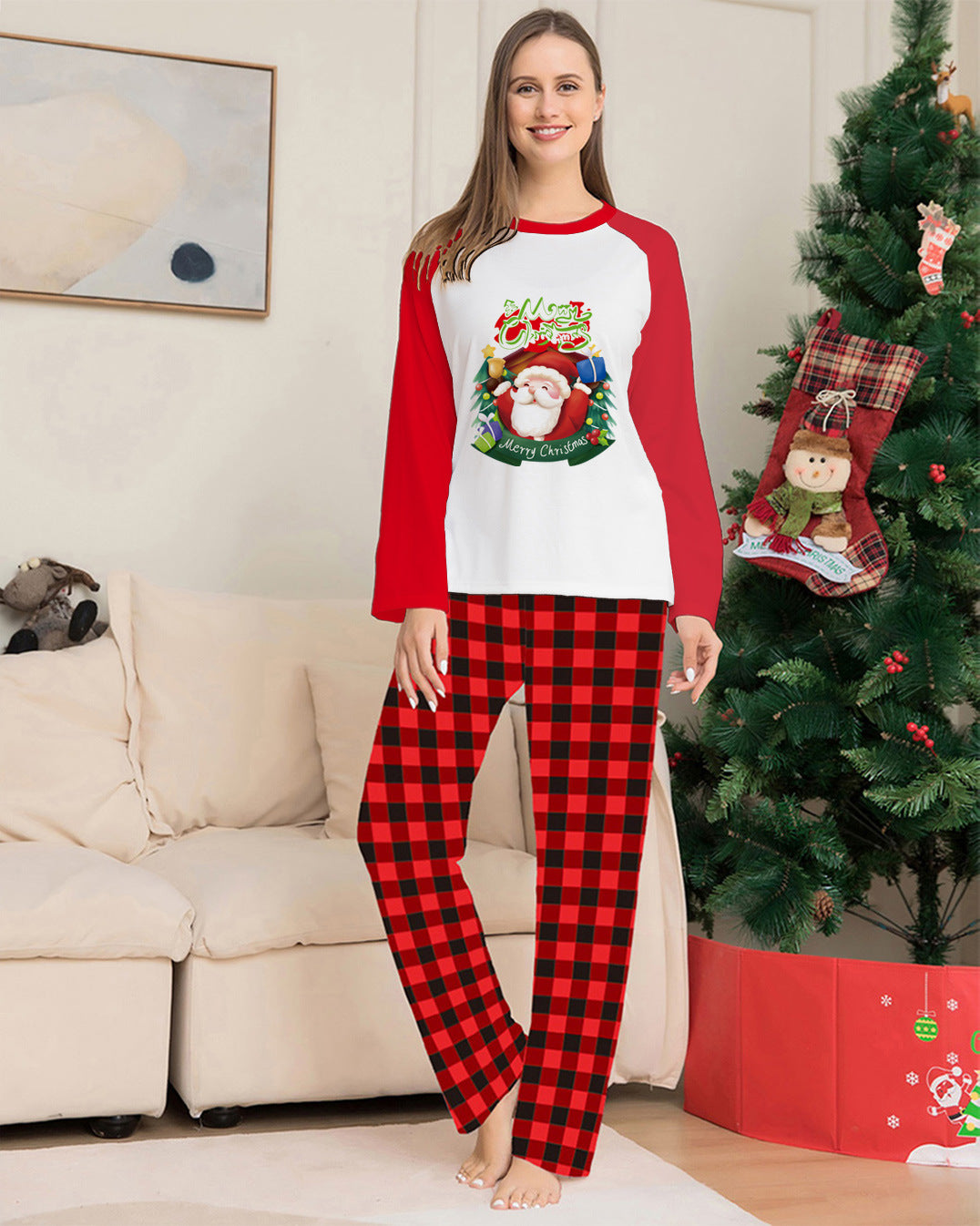 Create Cherished Holiday Moments with Our Christmas Parent Child Clothes Set Featuring Long Sleeve T Shirts and Plaid Pants for Perfect Family Matching Pajamas