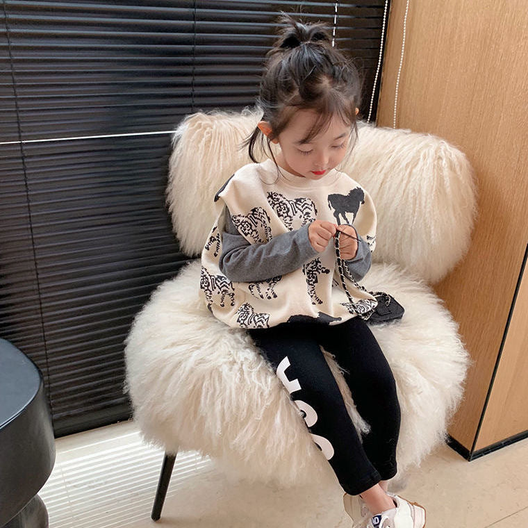 All Match Fashion Baby Two Piece Sweater Suit for Girls Featuring Princess Style Leggings