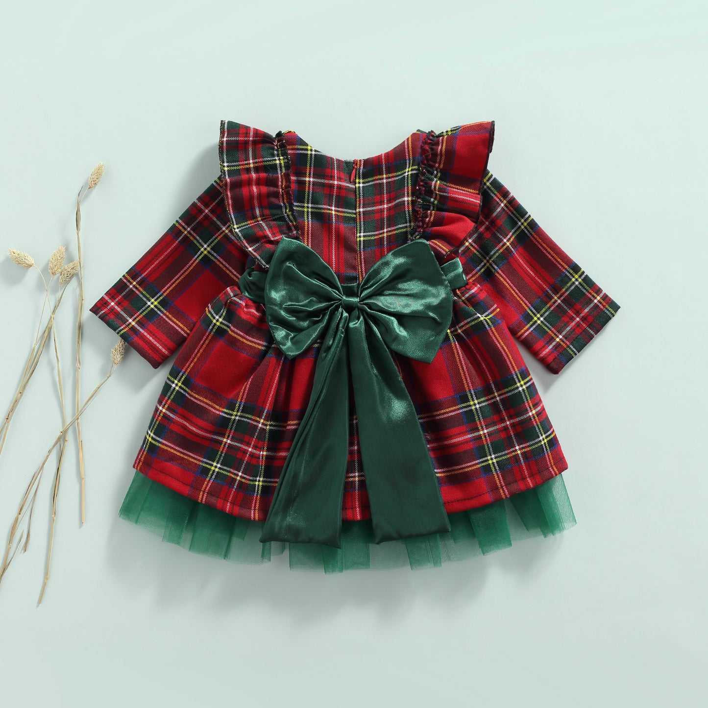 Cheerful Festivities Girls Red Checkered Bow Christmas Dress Adding Joyful Charm to Holiday Celebrations