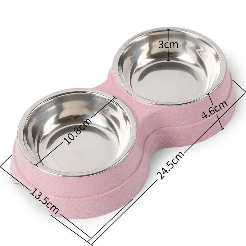 Double Pet Bowls - Stainless Steel Feeder for Cats and Dogs