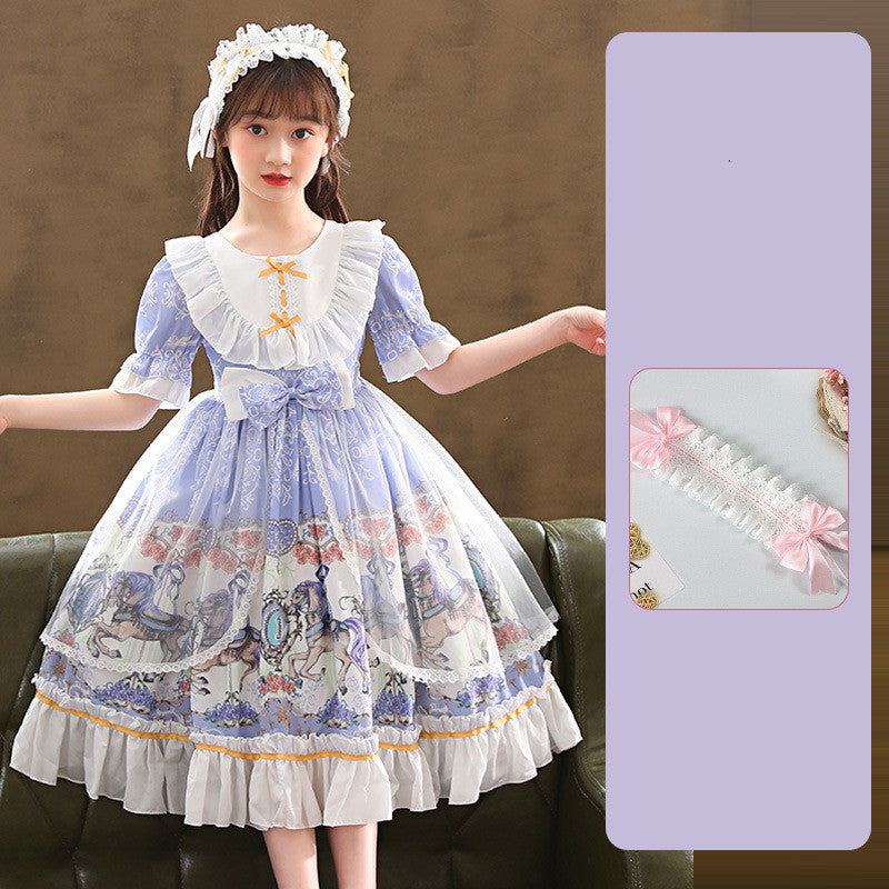 Enchanting Elegance Short Sleeve Children Dress and Lolita Skirt Full Set