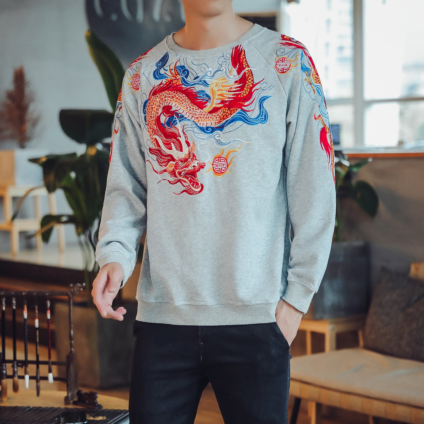 Oversized Dinosaur Knit Sweater for Men - Vintage Design