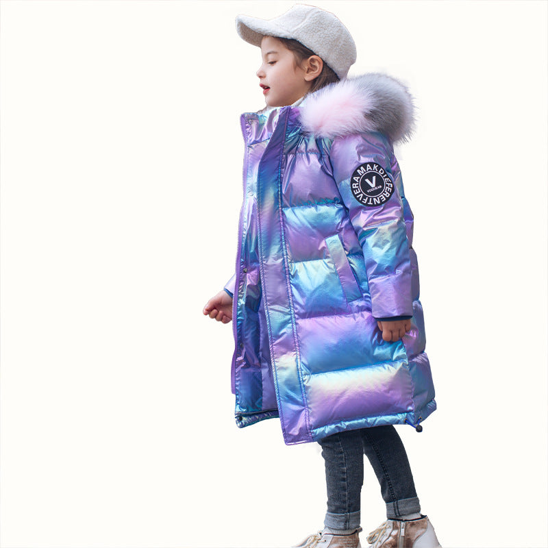 Chic Comfort Girls Mid Length Korean Style Down Jacket Perfect for Fashionable Medium and Large Sized Children