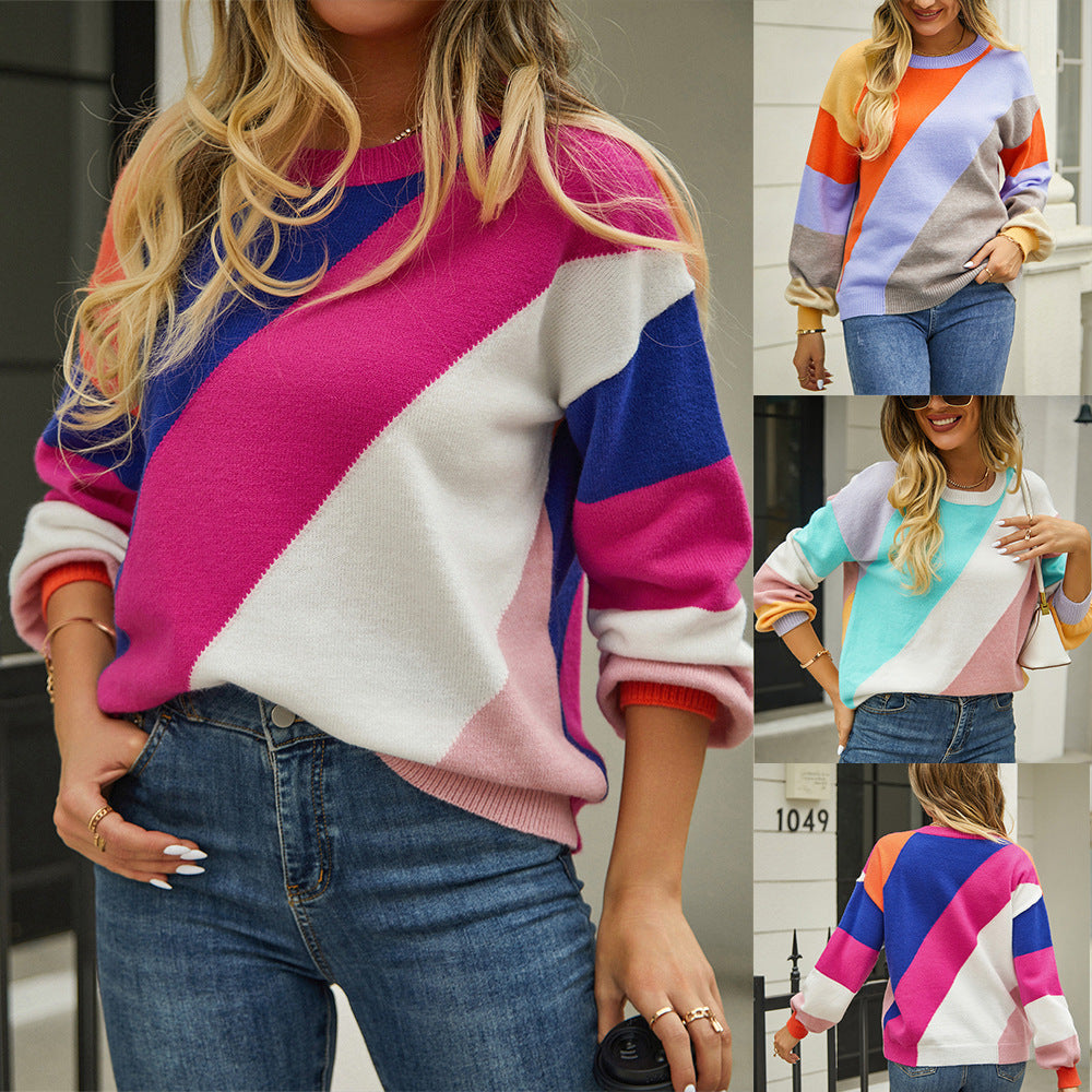 Women's Striped Patchwork Cardigan: Fashionable Fall Sweater for Autumn